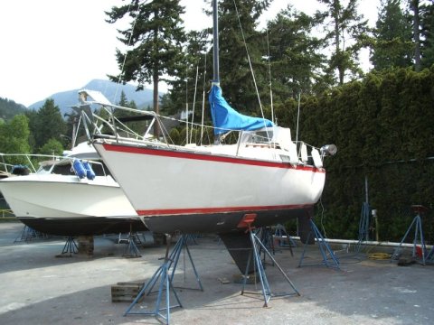 Boat in a marina service yard